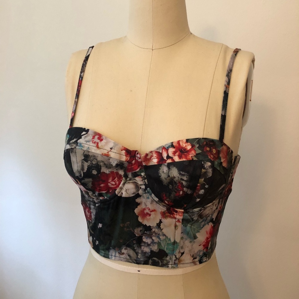 Topshop Floral Crop Bustier Top